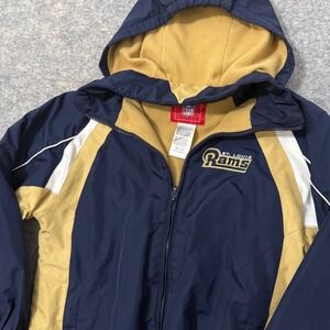 Vintage Reebok St Louis Rams NFL Hooded Windbreaker Jacket Youth Medium 10-12